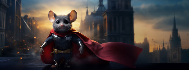 a pretty mouse dressed as a superhero - obrazy, fototapety, plakaty