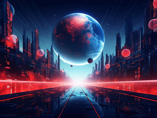Cyberpunk abstract since space planets background AI generated