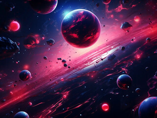 Cyberpunk abstract since space planets background AI generated