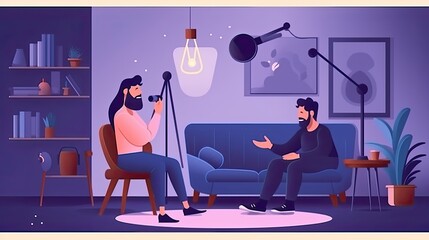 Online tutor conducting a live video lesson flat illustration - Generative AI.