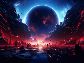 Cyberpunk abstract since space planets background AI generated
