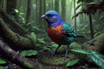 Colorful bird close-up in the forest. Generative AI