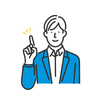 笑顔でポイントを説明するビジネスマンのシンプルな線画イラスト