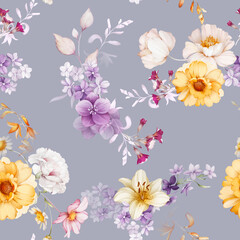 Seamless pattern with wildflowers in a watercolor style. Summer bouquet - 622239854