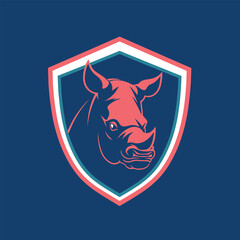 vector illustration of logo icon featuring a Rhino head and shield. representing the strength and identity of Rhinoceros brands
