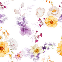 Seamless pattern with wildflowers in a watercolor style. Summer bouquet - 622240254