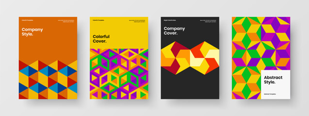 Fresh cover design vector illustration collection. Amazing geometric pattern corporate brochure layout bundle.