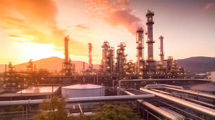Obraz na płótnie Canvas Industrial view at oil refinery plant form industry zone. ai generation