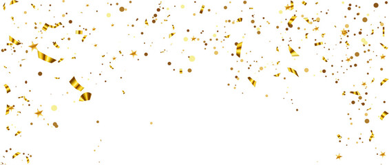 Golden confetti and zigzag ribbon falling from above Streamers, tinsel vector