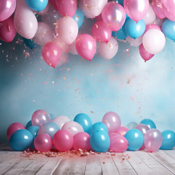 Generative ai of pink and blue gender reveal balloons background