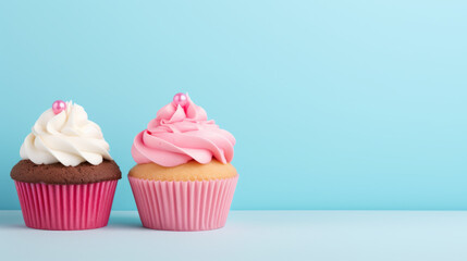 Cupcakes with pink and white frosting and sprinkles. Generative ai