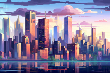 Fototapeta premium fantasy city skyline, Generative AI