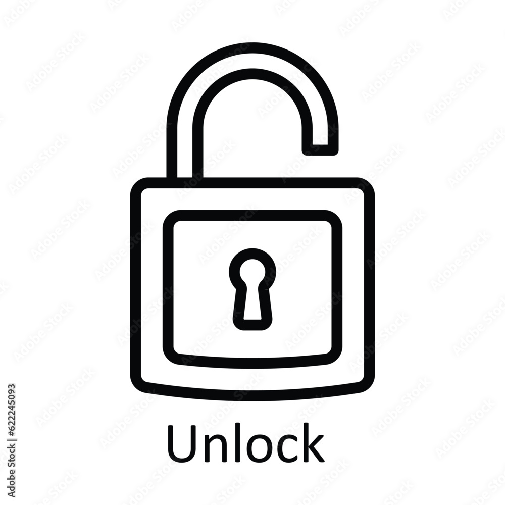 Poster unlock vector outline icon design illustration. user interface symbol on white background eps 10 fil
