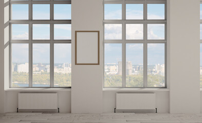 Fototapeta premium Modern office building interior. 3D rendering.. Mockup. Empty paintings