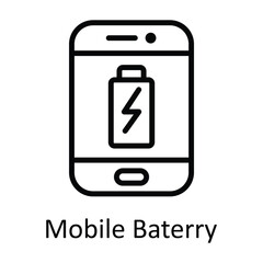 Mobile battery Vector  outline Icon Design illustration. User interface Symbol on White background EPS 10 File