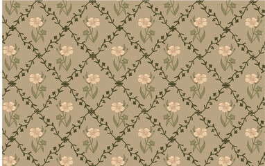 Seamless pattern Linum Flax Jasmine Hemlock tree wildflowers. Beautiful fabric blooming realistic isolated flowers Vintage background Wallpaper baroque. Drawing engraving Vector victorian illustration