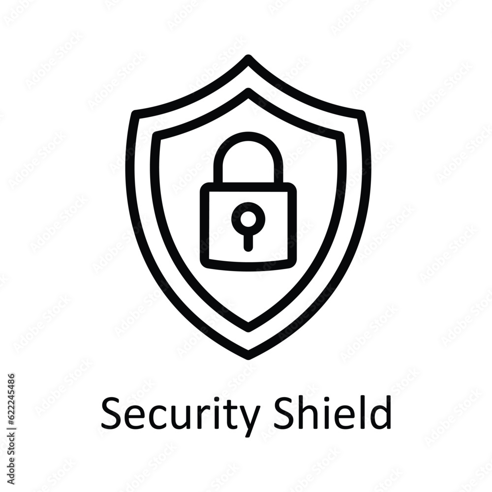 Poster security shield vector outline icon design illustration. user interface symbol on white background e
