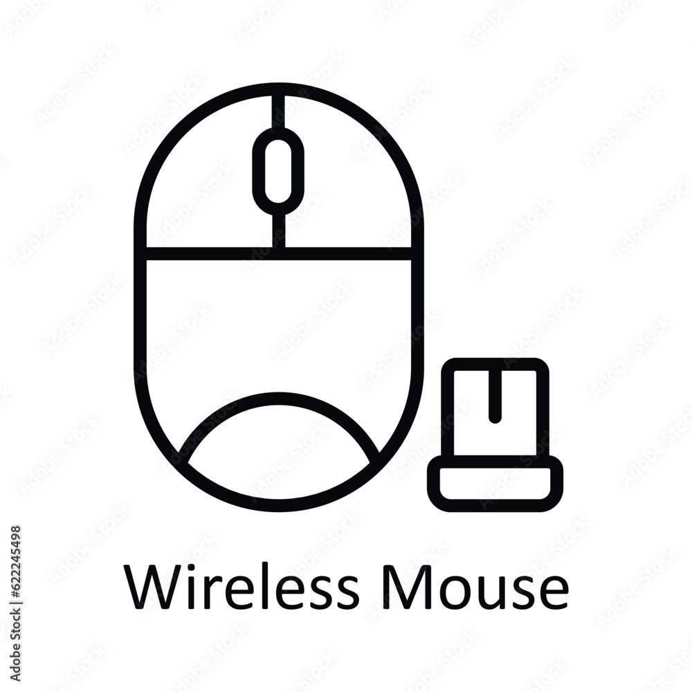 Poster wireless mouse in vector outline icon design illustration. user interface symbol on white background