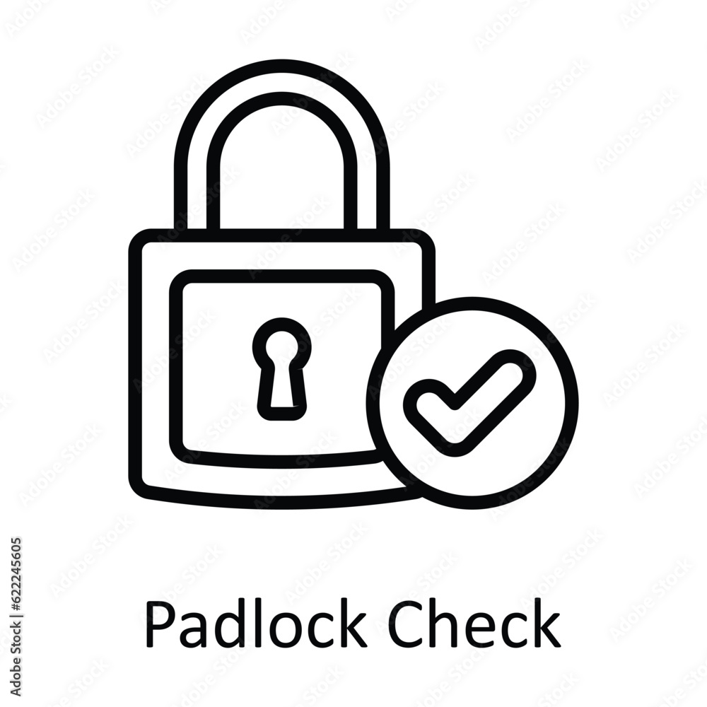 Poster padlock check vector outline icon design illustration. user interface symbol on white background eps