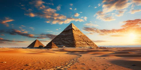 Foto op Canvas Egyptian Pyramids On The Background Of The Desert Sands Created With The Help Of Artificial Intelligence © Damianius