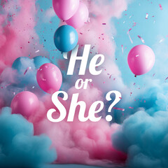 Pink and Blue gender reveal balloon background. Generative ai