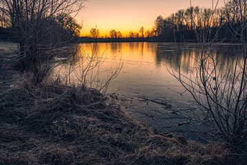 Winter sunrise on river