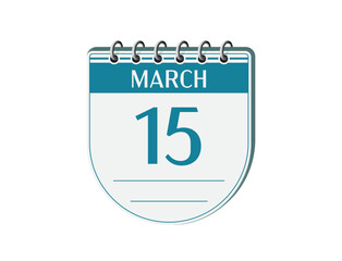 15 march retro events calendar page vector. Old style notebook calendar, date appointment, schedule, business planner, event reminder illustration. Abstract three dimensional vintage style calendar. 