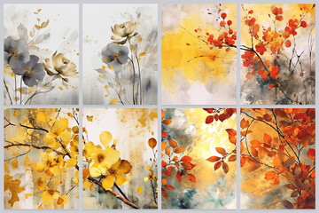 Set of Autumn Wall Art for Room Decor Wall Art, AutumnSeason Wall Decoration Collection Design for Interior, Poster, Cover, Banner.