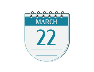 22 march retro events calendar page vector. Old style notebook calendar, date appointment, schedule, business planner, event reminder illustration. Abstract three dimensional vintage style calendar. 