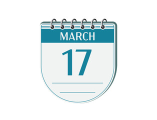 17 march retro events calendar page vector. Old style notebook calendar, date appointment, schedule, business planner, event reminder illustration. Abstract three dimensional vintage style calendar. 