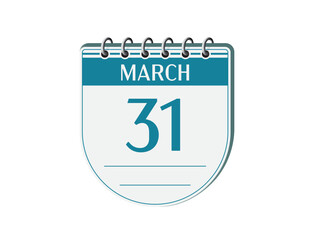 31 march retro events calendar page vector. Old style notebook calendar, date appointment, schedule, business planner, event reminder illustration. Abstract three dimensional vintage style calendar. 