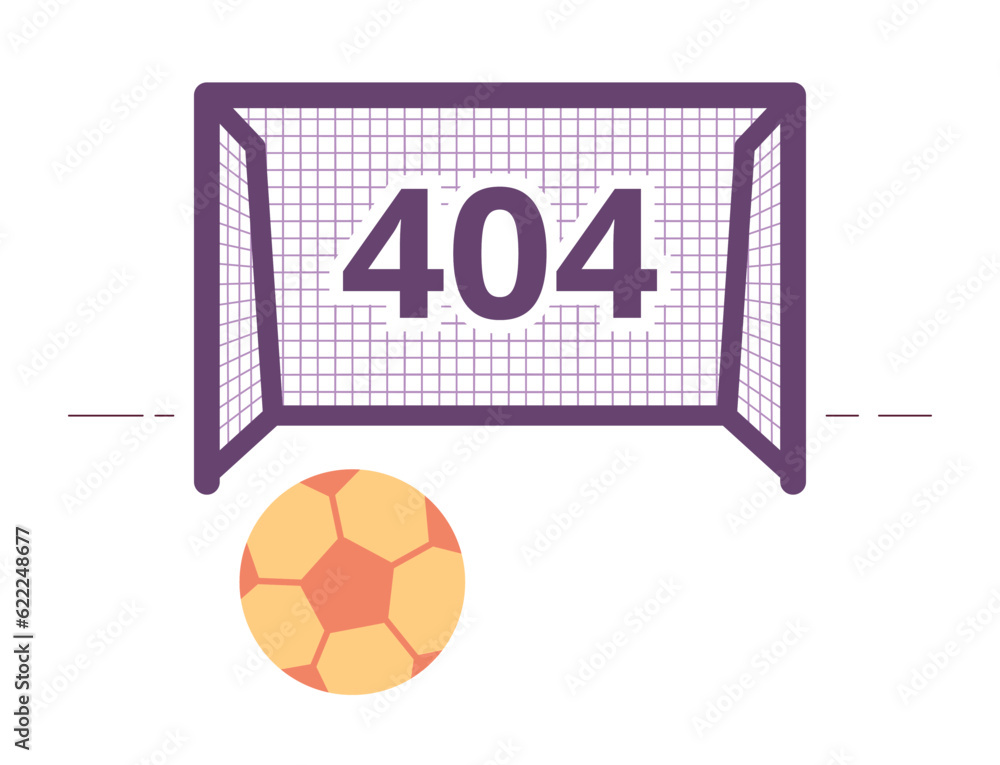 Poster football game error 404 flash message. kicking ball into gate. empty state ui design. page not found