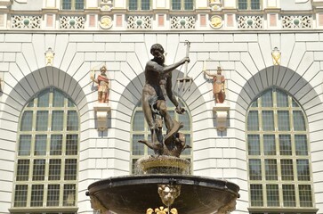Neptune's Fountain old town  city Gdansk 