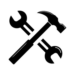 Simple spanner and hammer isolated on white background Icon for apps and websites