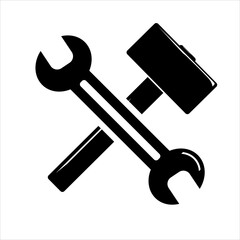 Simple spanner and hammer isolated on white background Icon for apps and websites