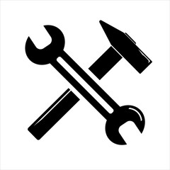 Simple spanner and hammer isolated on white background Icon for apps and websites
