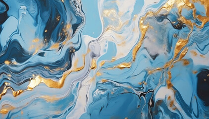 Obraz premium Abstract art liquid marble painting alcohol ink blue and gold wave pattern background, for design and wallpaper