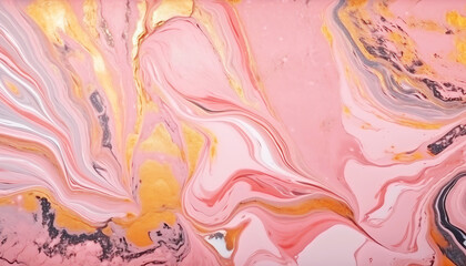 Abstract art liquid marble painting alcohol ink pink and gold wave pattern background, for design and wallpaper