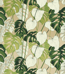 Textile and digital seamless pattern with leaves vector design 