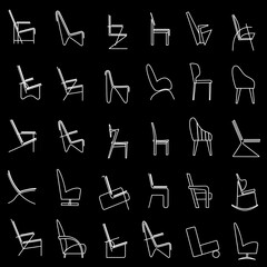 Set of modern design chairs.  Interior design. Seamless pattern vector cketch.