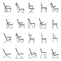 Set of modern design chairs. Vector sketch. Interior design. Pattern seamless