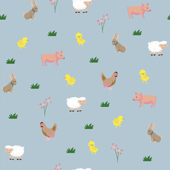 Textile and digital seamless pattern with animals vector design 