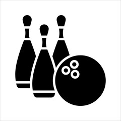 Bowling ball and pin icon. Bowling pins with ball icon. Bowling game. vector illustration on white background