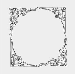 Hand drawn vector abstract outline,graphic,line art vintage baroque ornament floral frame in minimalistic modern style.Baroque floral vintage outline design concept.Vector antique frame isolated. - 622252200