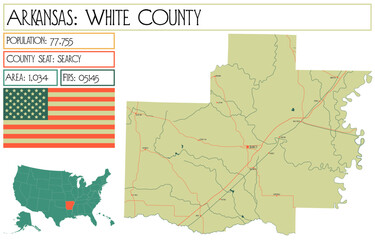 Large and detailed map of White County in Arkansas, USA.