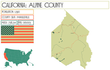 Large and detailed map of Alpine County in California, USA.