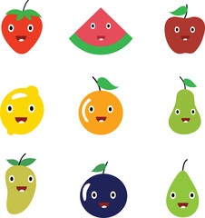 Set of fruits, Set of smile fruit icons