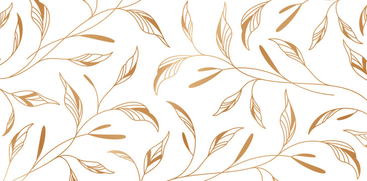 Vector illustration golden Seamless pattern with hand drawn branches and leaves for Fashionable textile, book covers, Digital interfaces, prints design templates material, wedding invitation, banners