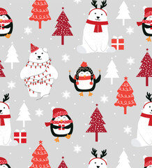 Textile and digital seamless christmas background with snowman vector design 