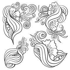 abstract swirly motifs, coloring page or tattoo design